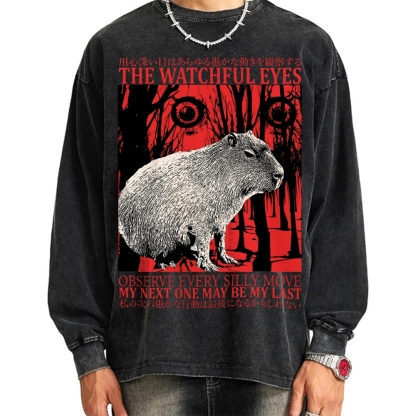 The Watchful Eyes Capybara Vintage Washed Sweatshirts