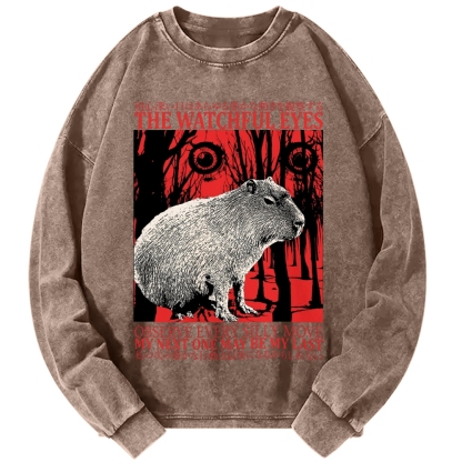 The Watchful Eyes Capybara Vintage Washed Sweatshirts