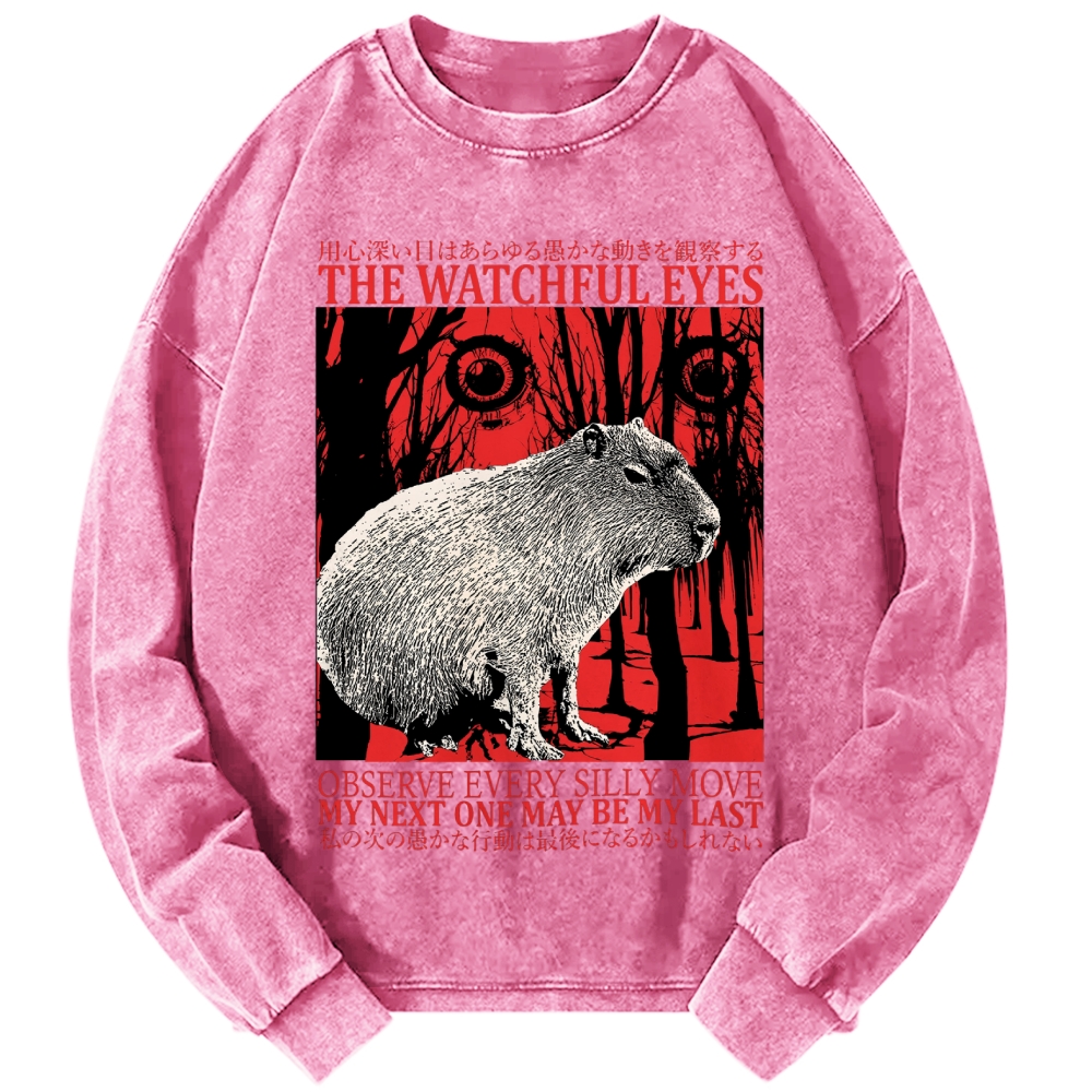 The Watchful Eyes Capybara Vintage Washed Sweatshirts