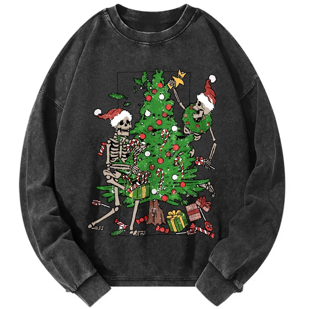 Christmas Tree Skeletons Vintage Washed Sweatshirts