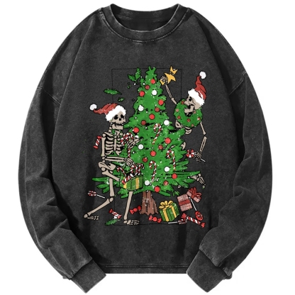 Christmas Tree Skeletons Vintage Washed Sweatshirts