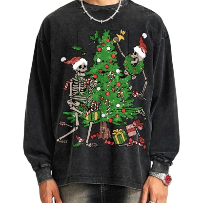 Christmas Tree Skeletons Vintage Washed Sweatshirts