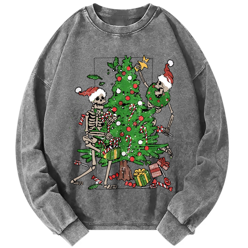 Christmas Tree Skeletons Vintage Washed Sweatshirts