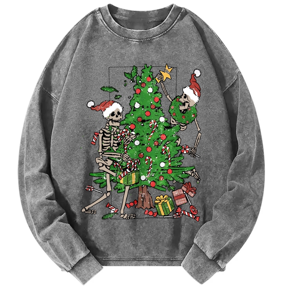 Christmas Tree Skeletons Vintage Washed Sweatshirts