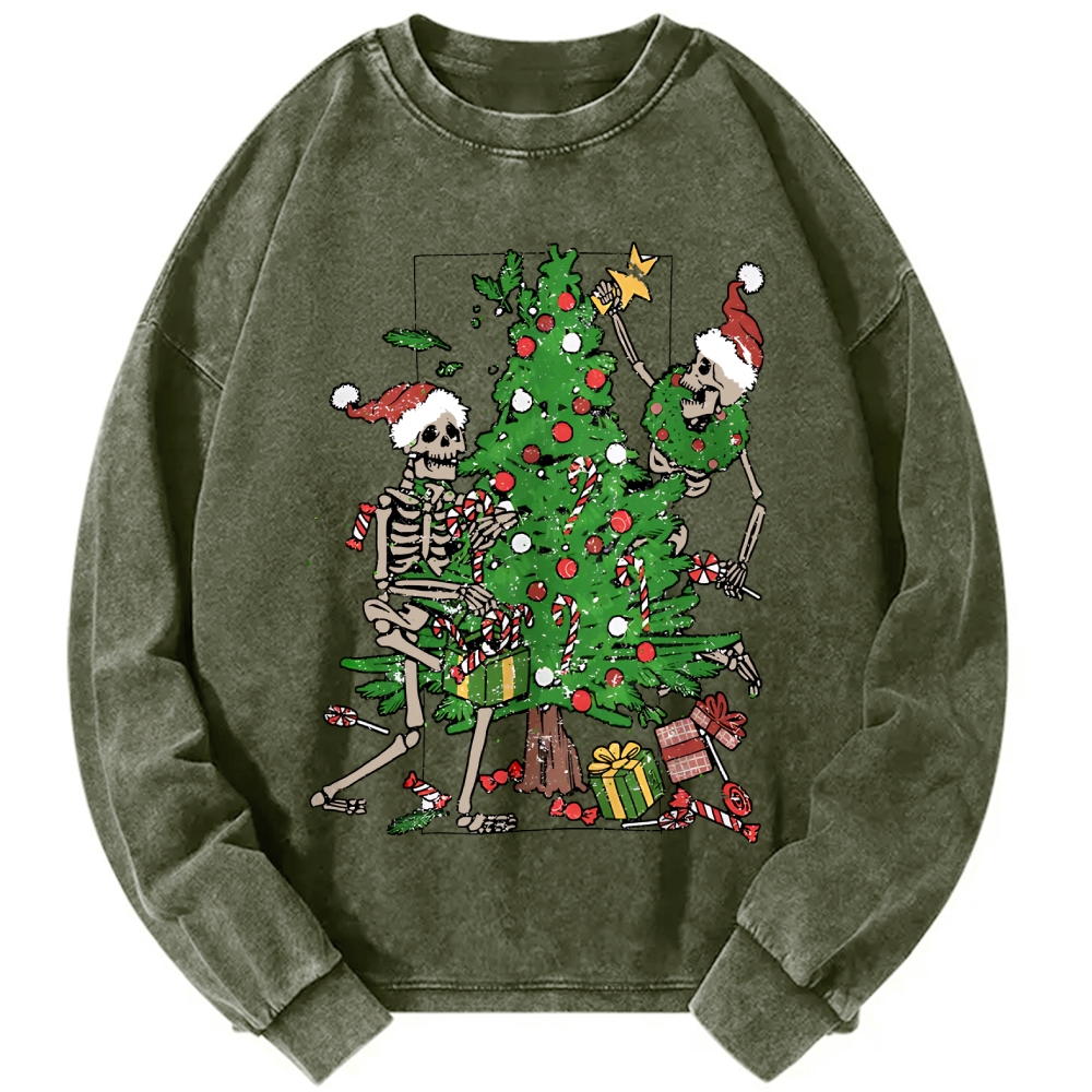 Christmas Tree Skeletons Vintage Washed Sweatshirts