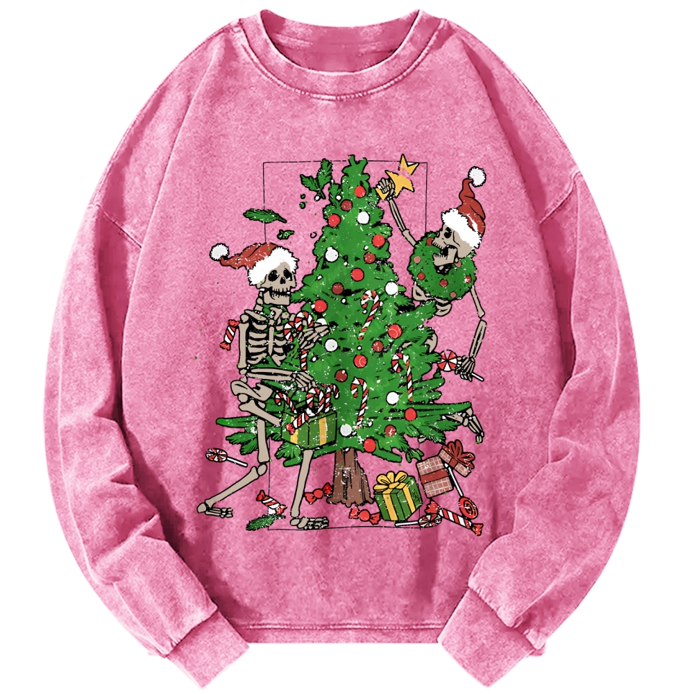 Christmas Tree Skeletons Vintage Washed Sweatshirts