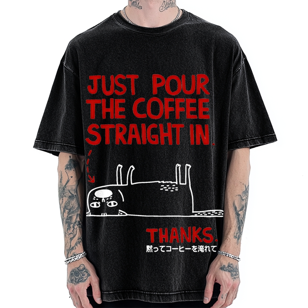 Pour the Coffee Cat Vintage Washed T-shirt