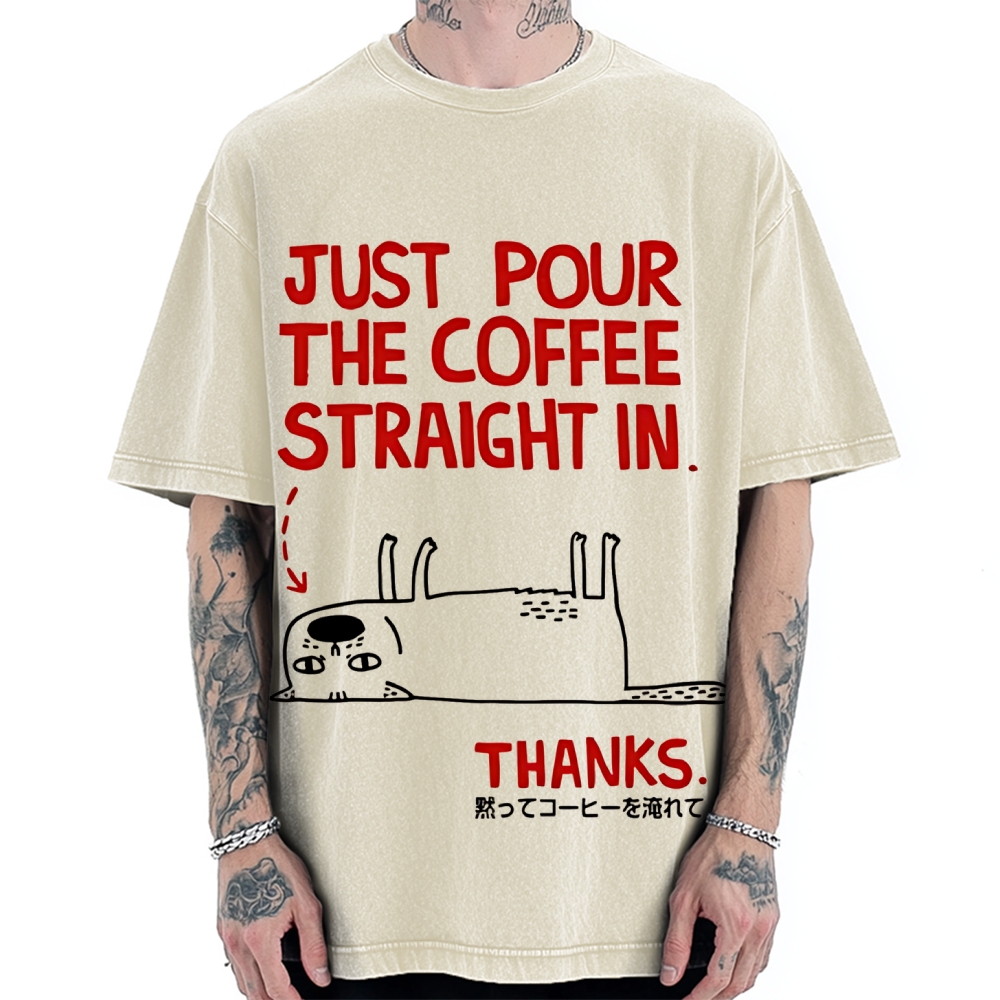 Pour the Coffee Cat Vintage Washed T-shirt