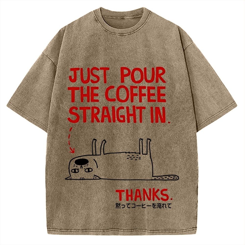 Pour the Coffee Cat Vintage Washed T-shirt