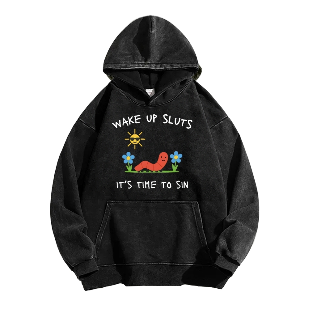 Wake up Cute Children's Drawings Vintage Washed Hoodie
