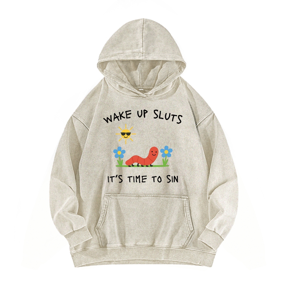 Wake up Cute Children's Drawings Vintage Washed Hoodie