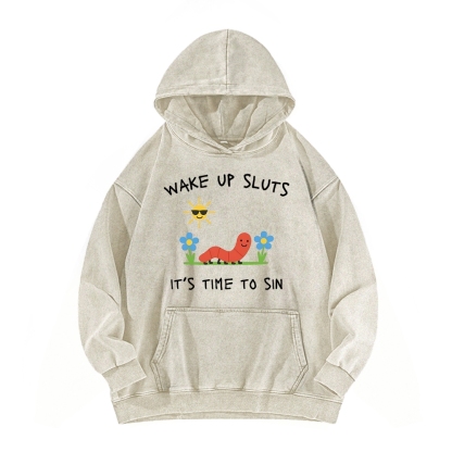 Wake up Cute Children's Drawings Vintage Washed Hoodie