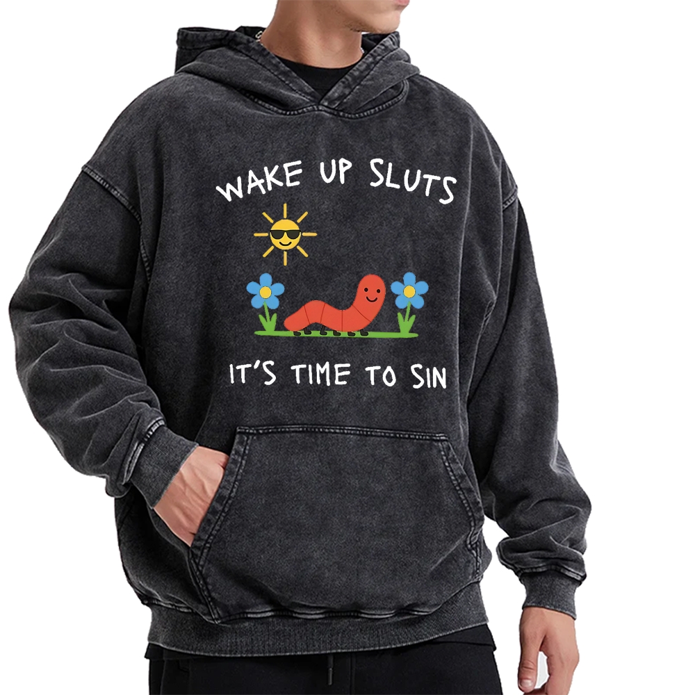 Wake up Cute Children's Drawings Vintage Washed Hoodie