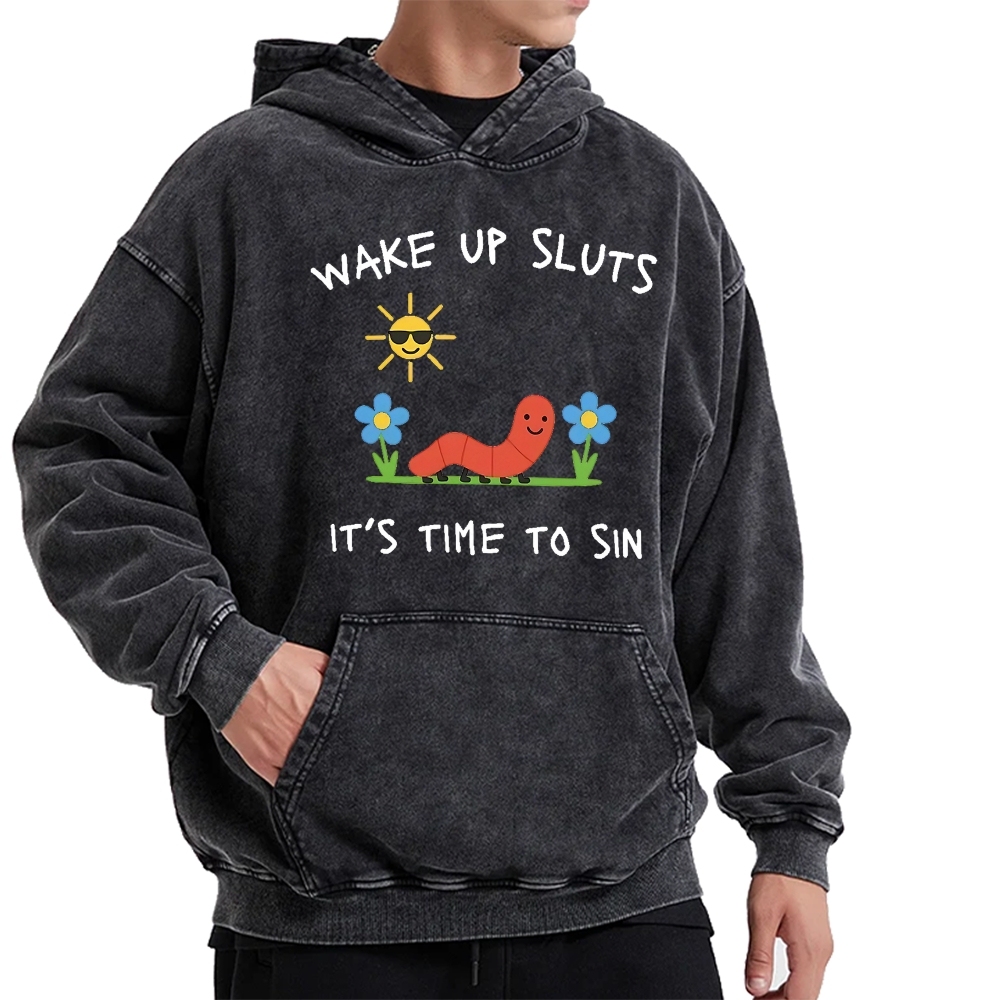 Wake up Cute Children's Drawings Vintage Washed Hoodie