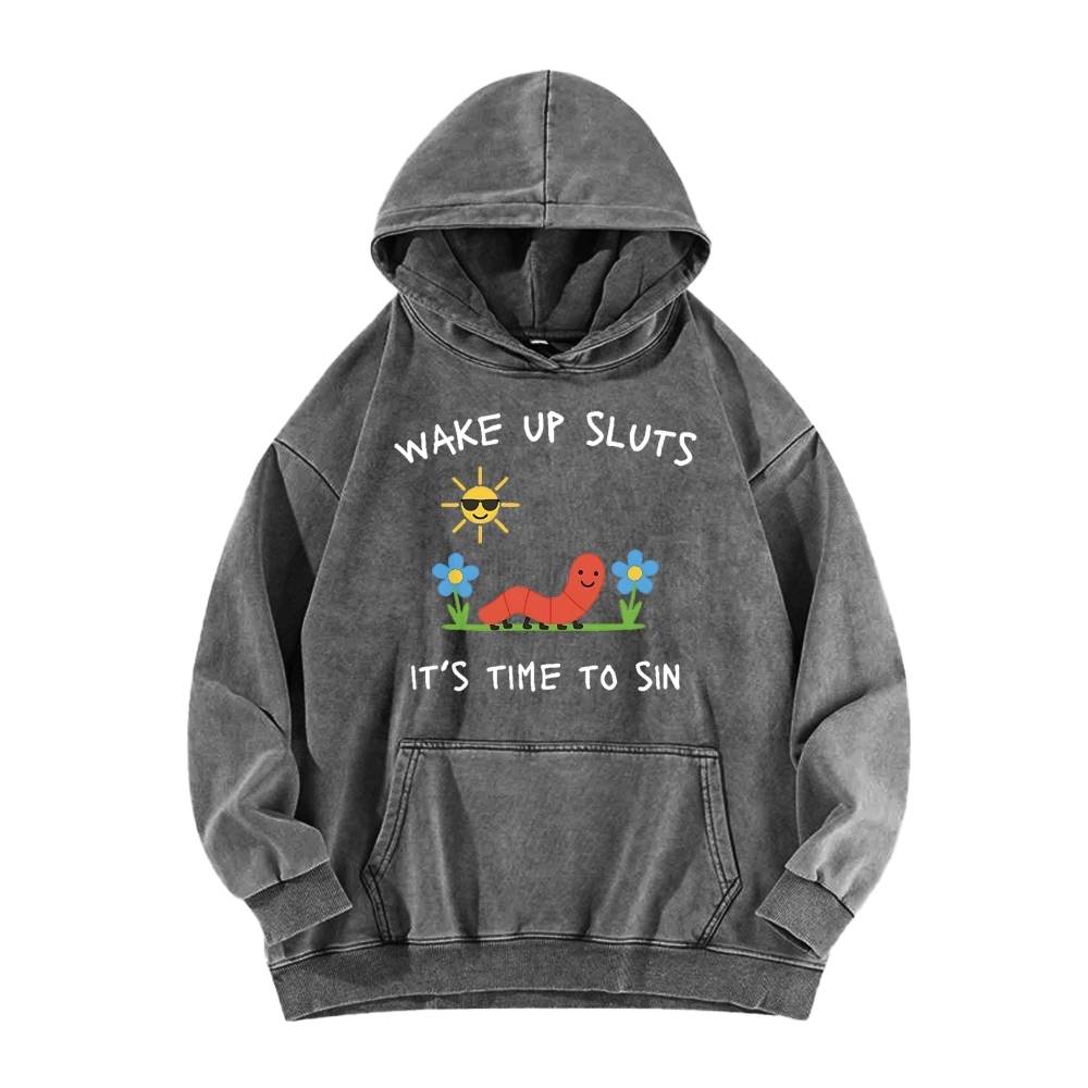 Wake up Cute Children's Drawings Vintage Washed Hoodie