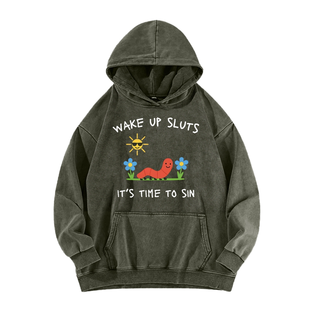 Wake up Cute Children's Drawings Vintage Washed Hoodie
