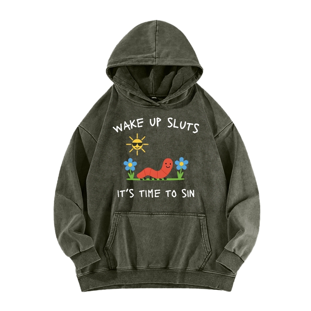 Wake up Cute Children's Drawings Vintage Washed Hoodie