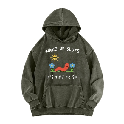 Wake up Cute Children's Drawings Vintage Washed Hoodie