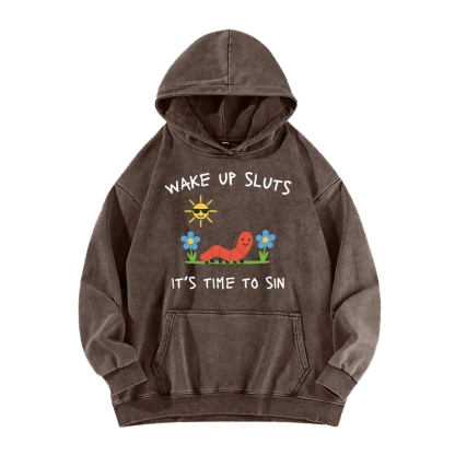 Wake up Cute Children's Drawings Vintage Washed Hoodie