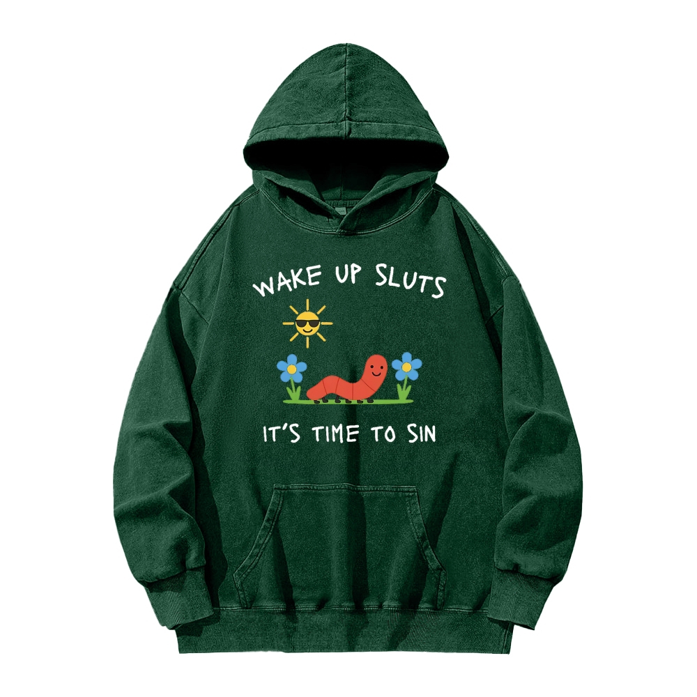 Wake up Cute Children's Drawings Vintage Washed Hoodie