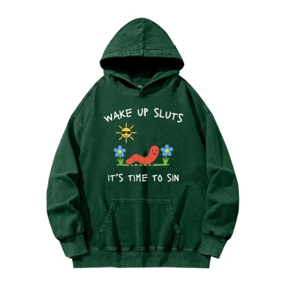 Wake up Cute Children's Drawings Vintage Washed Hoodie