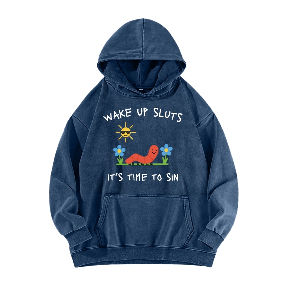 Wake up Cute Children's Drawings Vintage Washed Hoodie