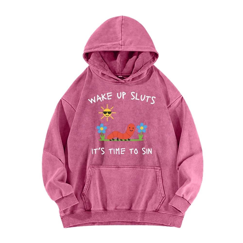 Wake up Cute Children's Drawings Vintage Washed Hoodie