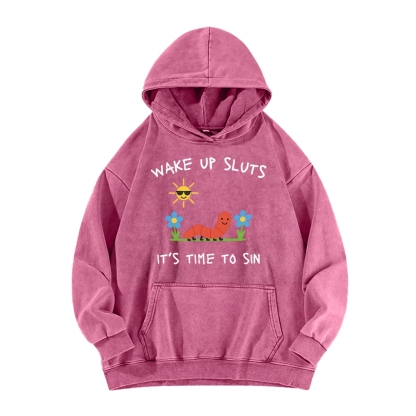 Wake up Cute Children's Drawings Vintage Washed Hoodie