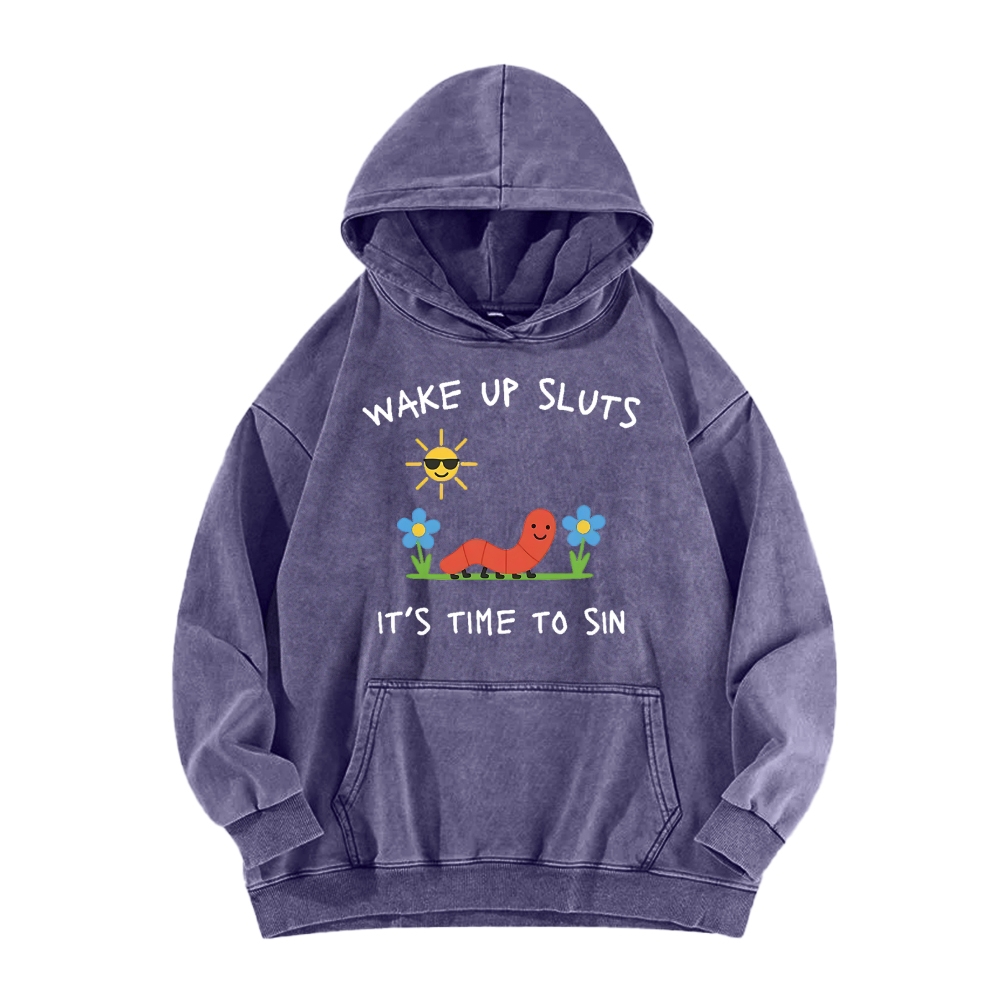Wake up Cute Children's Drawings Vintage Washed Hoodie
