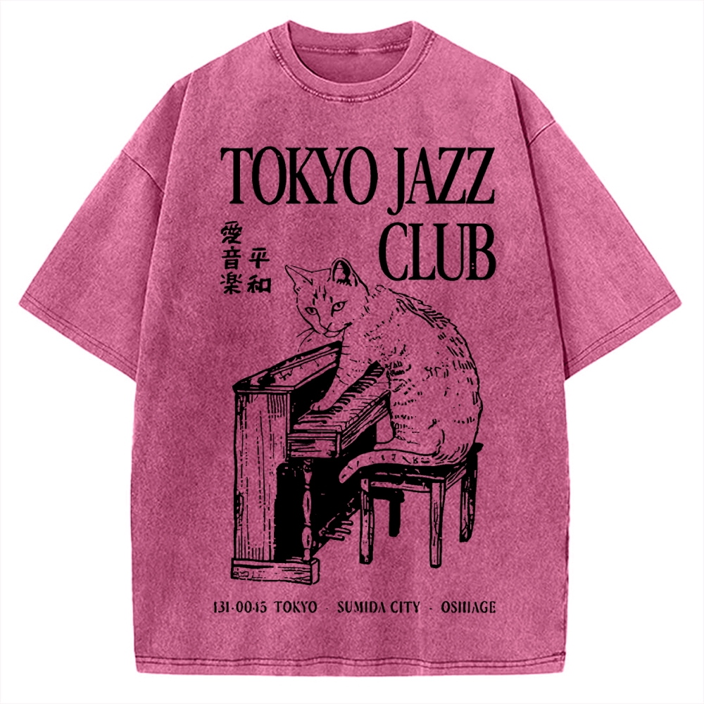 Cat Playing The Piano Japan Vintage Washed T-shirt
