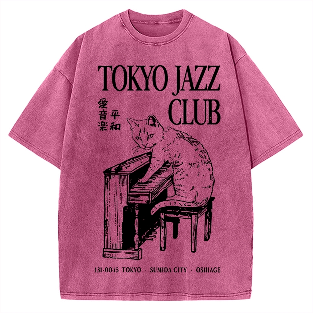 Cat Playing The Piano Japan Vintage Washed T-shirt