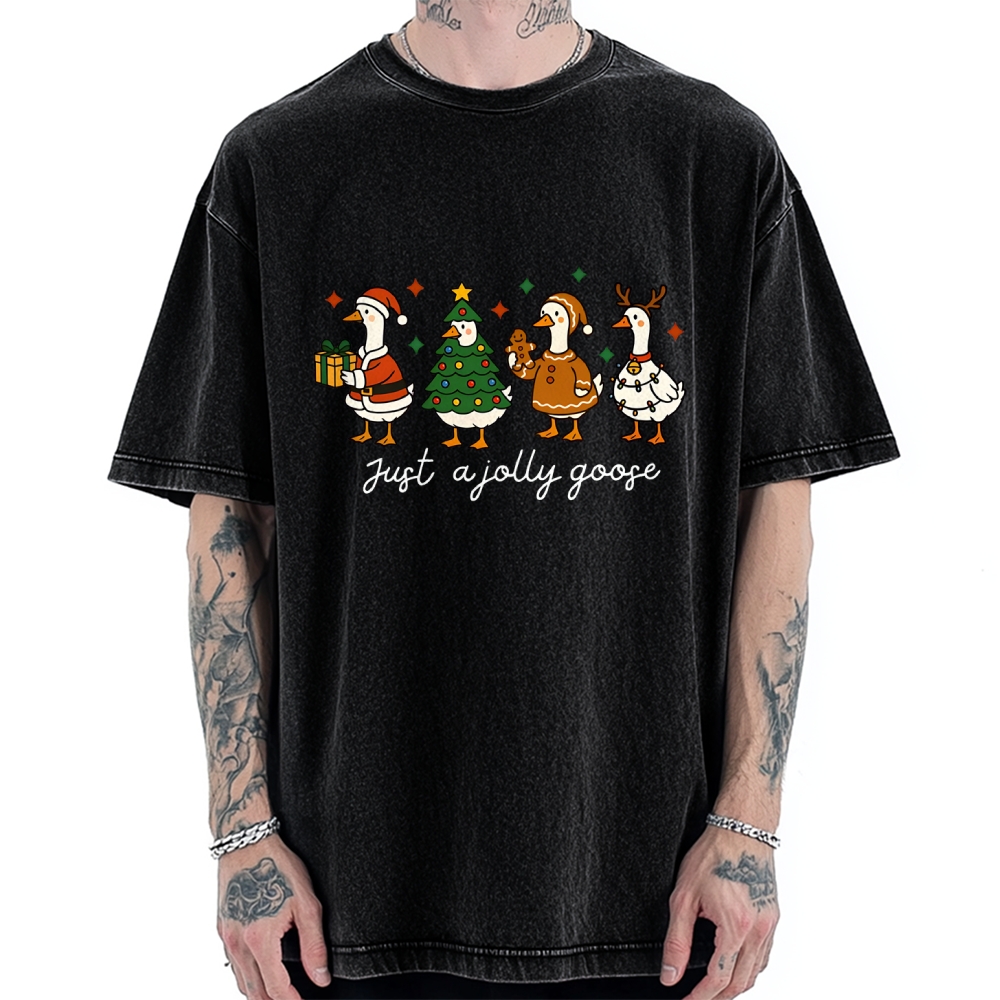 Just A Jolly Goose Funny Christmas Goose Vintage Washed T-shirt