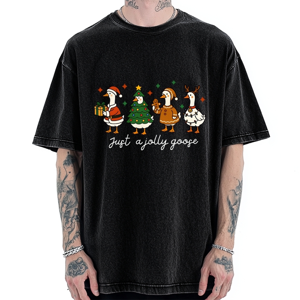 Just A Jolly Goose Funny Christmas Goose Vintage Washed T-shirt