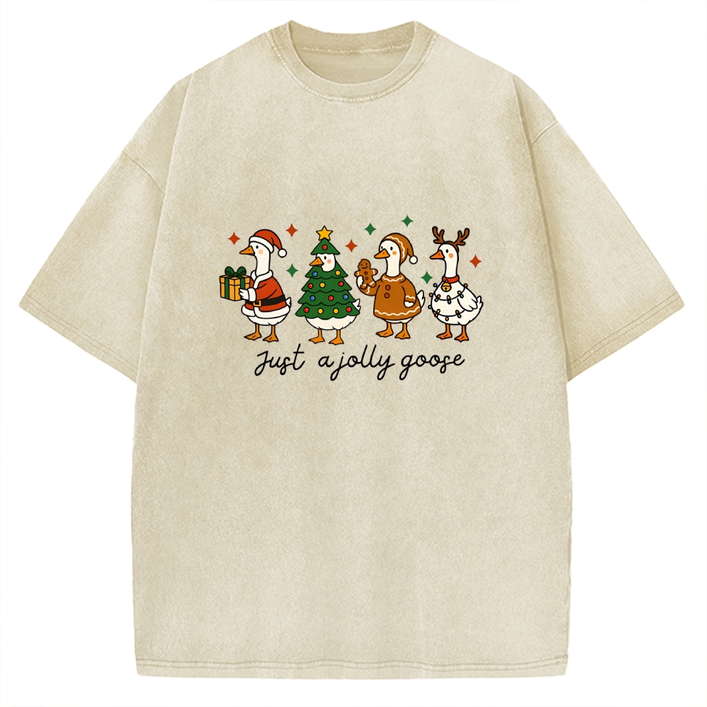 Just A Jolly Goose Funny Christmas Goose Vintage Washed T-shirt