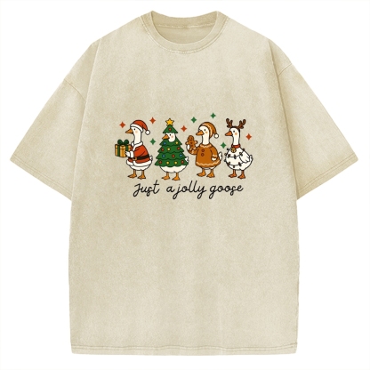 Just A Jolly Goose Funny Christmas Goose Vintage Washed T-shirt