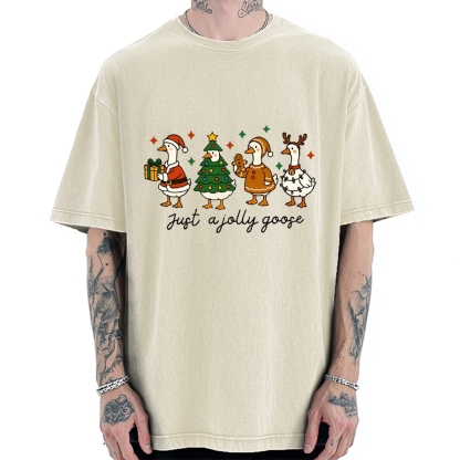 Just A Jolly Goose Funny Christmas Goose Vintage Washed T-shirt