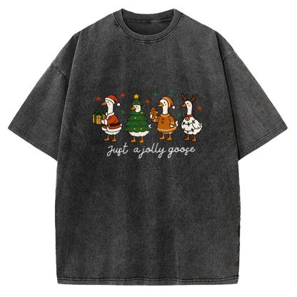 Just A Jolly Goose Funny Christmas Goose Vintage Washed T-shirt