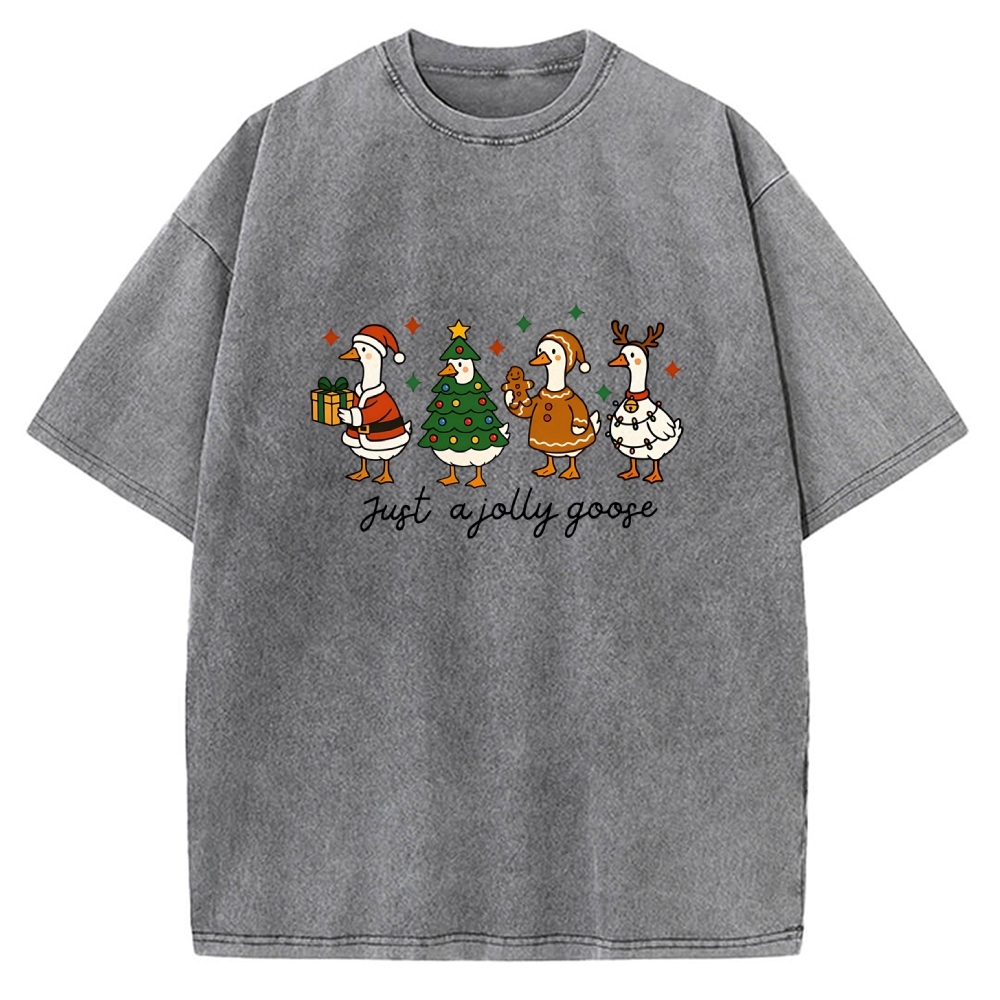 Just A Jolly Goose Funny Christmas Goose Vintage Washed T-shirt