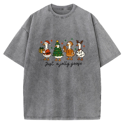 Just A Jolly Goose Funny Christmas Goose Vintage Washed T-shirt
