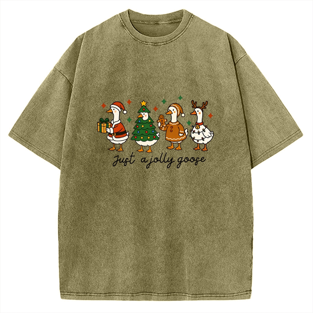 Just A Jolly Goose Funny Christmas Goose Vintage Washed T-shirt