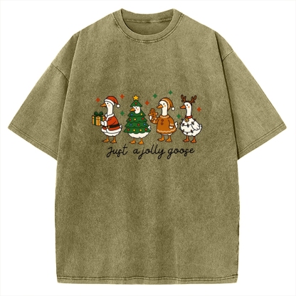 Just A Jolly Goose Funny Christmas Goose Vintage Washed T-shirt