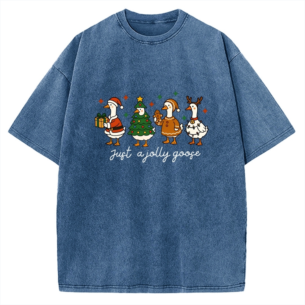 Just A Jolly Goose Funny Christmas Goose Vintage Washed T-shirt
