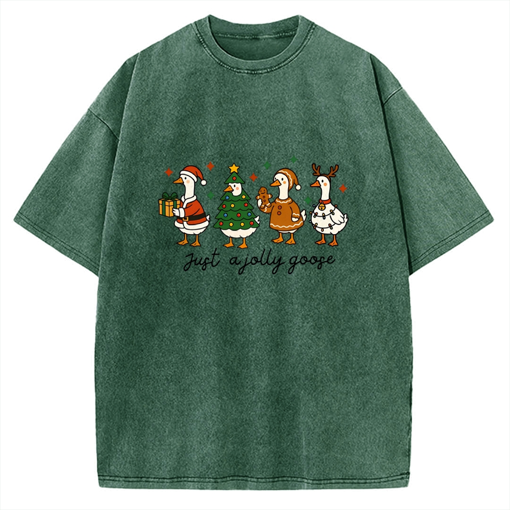 Just A Jolly Goose Funny Christmas Goose Vintage Washed T-shirt