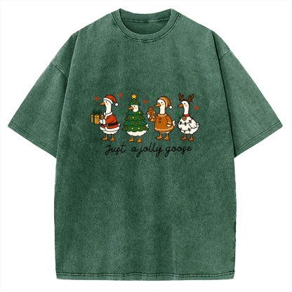 Just A Jolly Goose Funny Christmas Goose Vintage Washed T-shirt