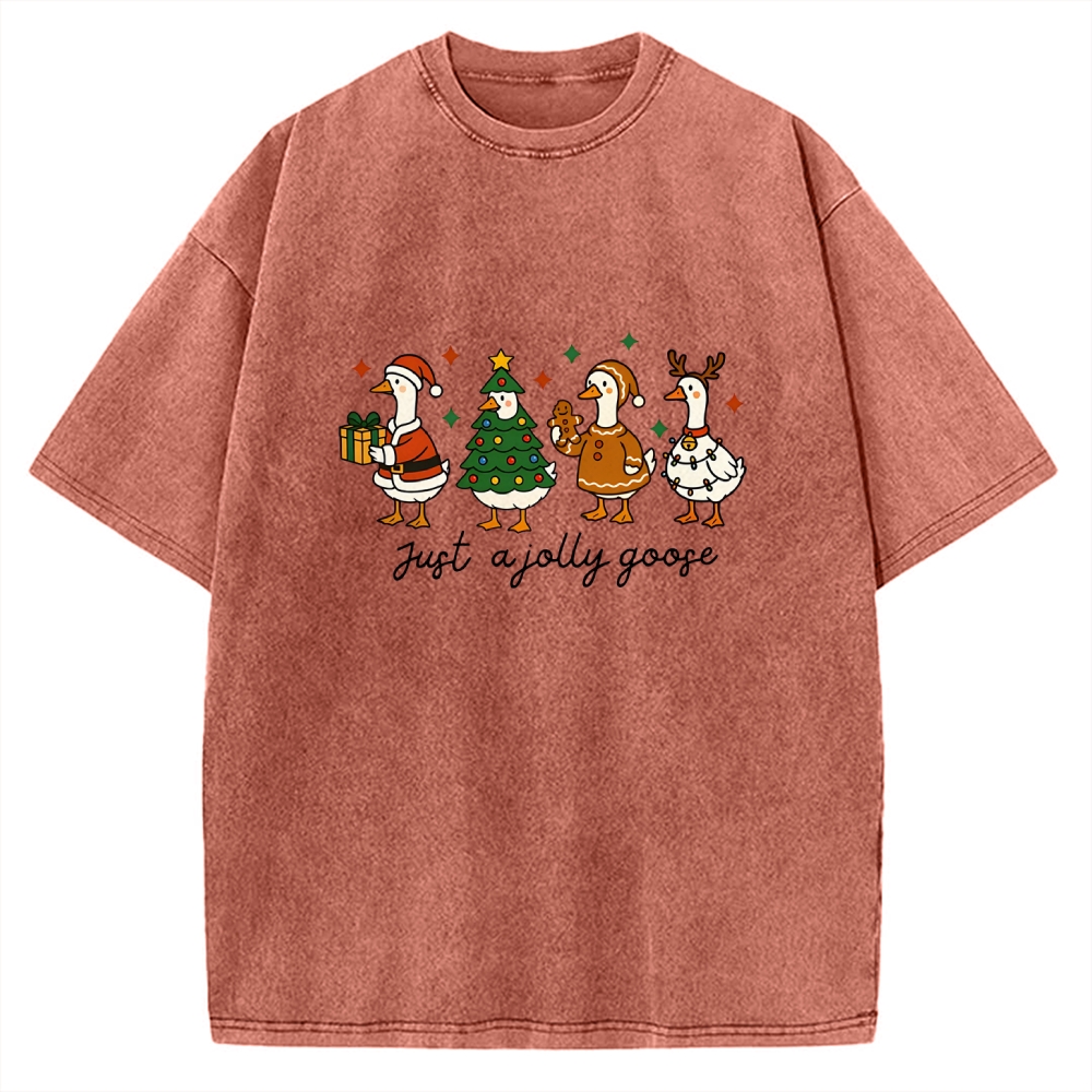 Just A Jolly Goose Funny Christmas Goose Vintage Washed T-shirt