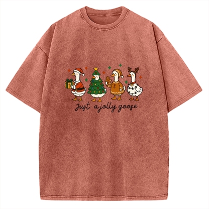 Just A Jolly Goose Funny Christmas Goose Vintage Washed T-shirt