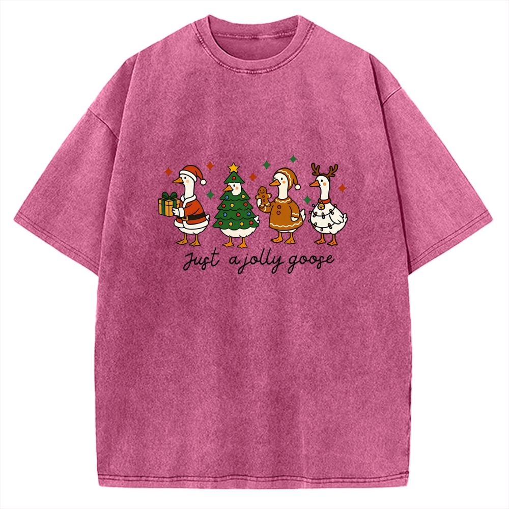 Just A Jolly Goose Funny Christmas Goose Vintage Washed T-shirt