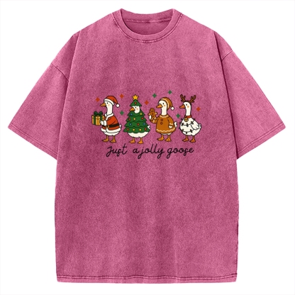 Just A Jolly Goose Funny Christmas Goose Vintage Washed T-shirt
