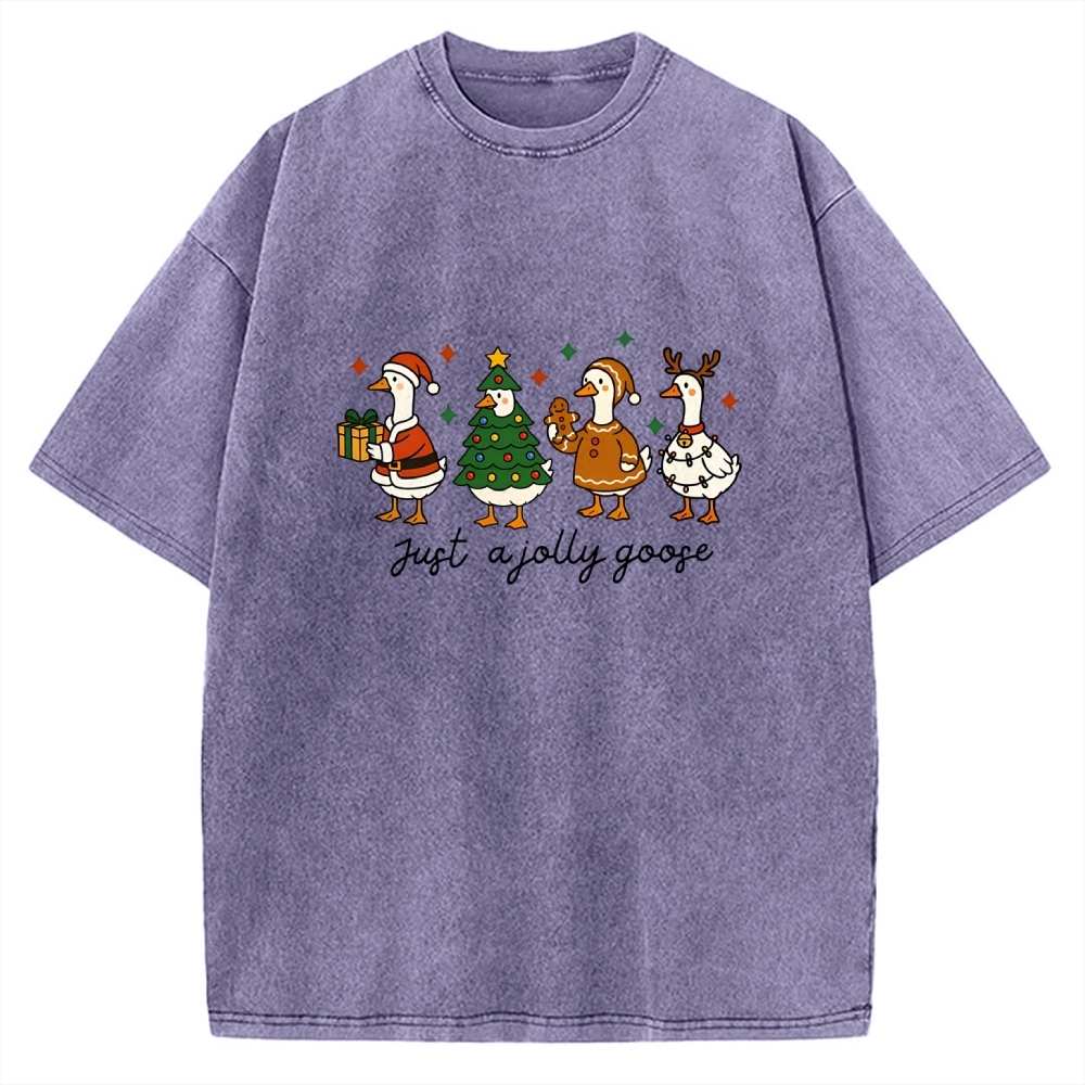 Just A Jolly Goose Funny Christmas Goose Vintage Washed T-shirt