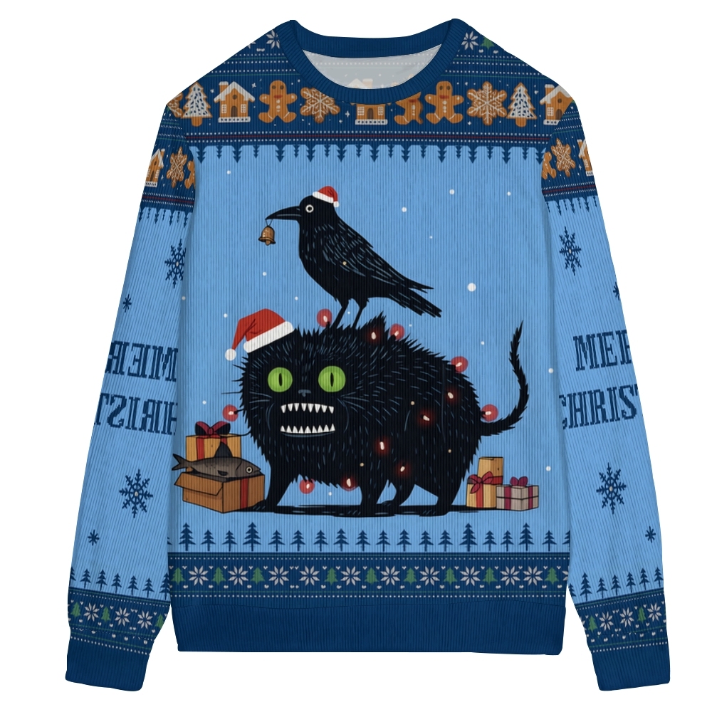 Cats Crows And Fish Unite for Christmas Ugly Sweatshirt